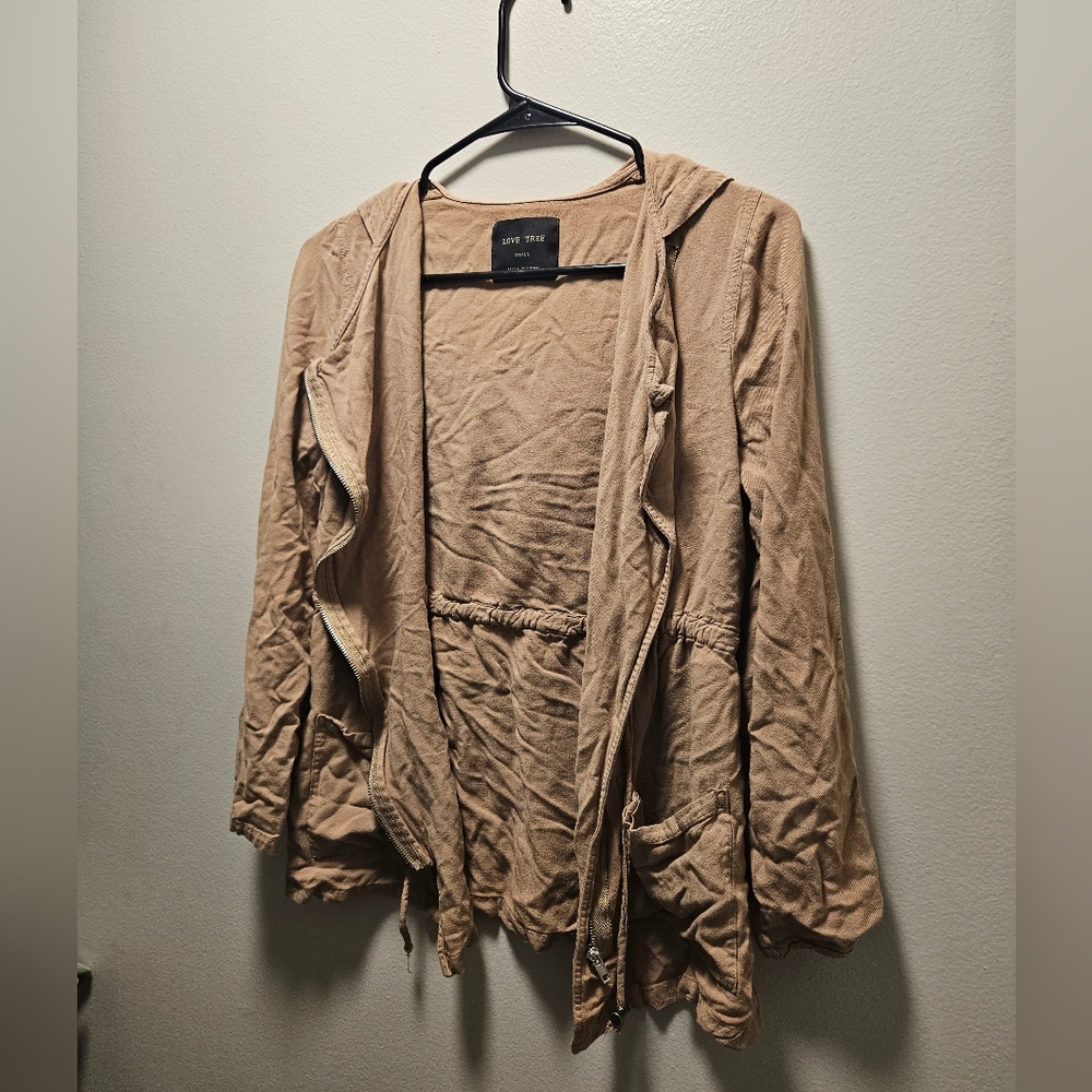 Love tree small tan beige nuetral jacket cardigan lounge hoodie